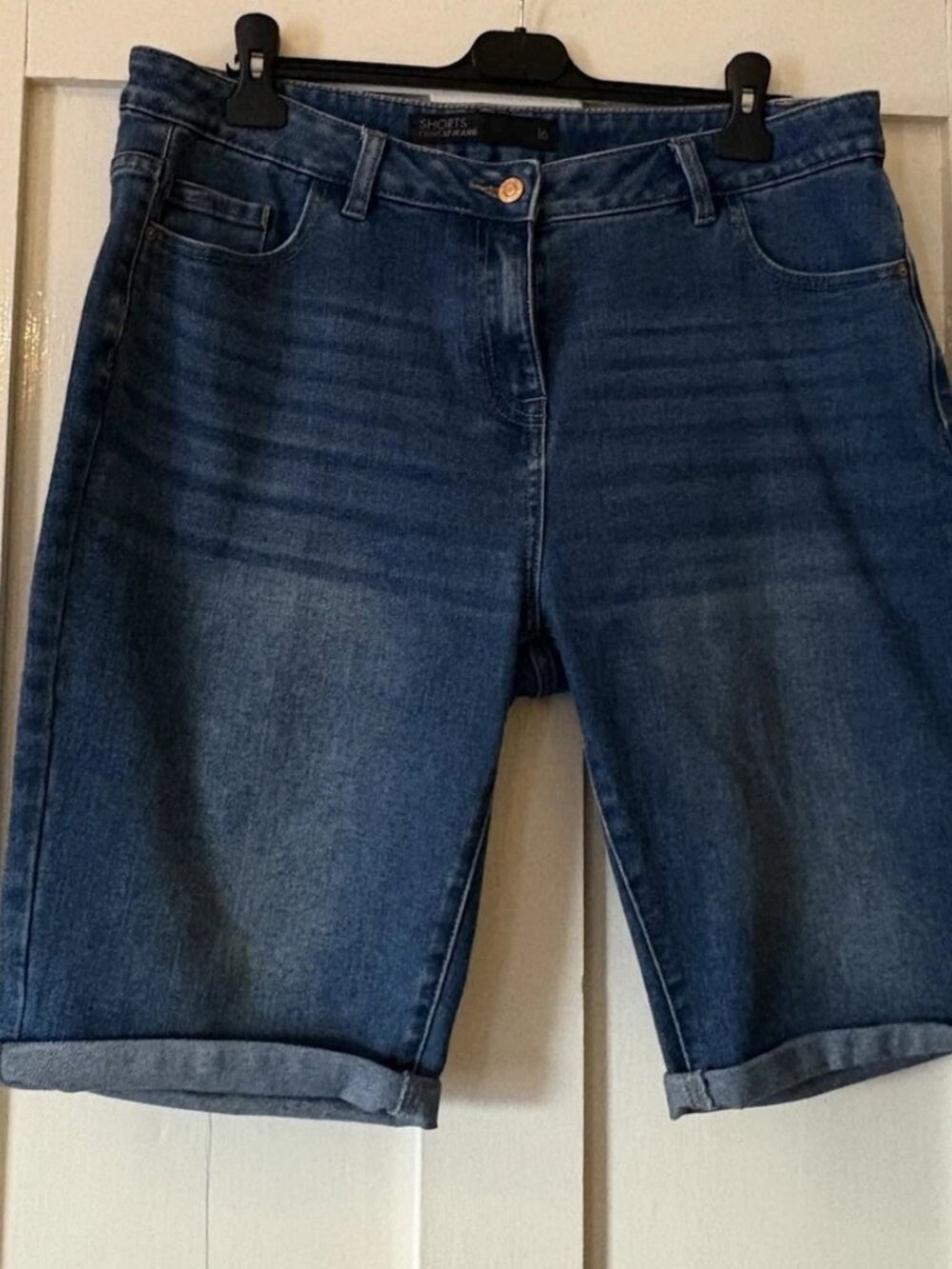 Next Indigo Stretch Denim High Waist Bermuda Shorts UK16 L13"